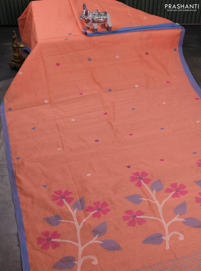 Peach & Cs Blue Jamdani Silk Cotton Saree