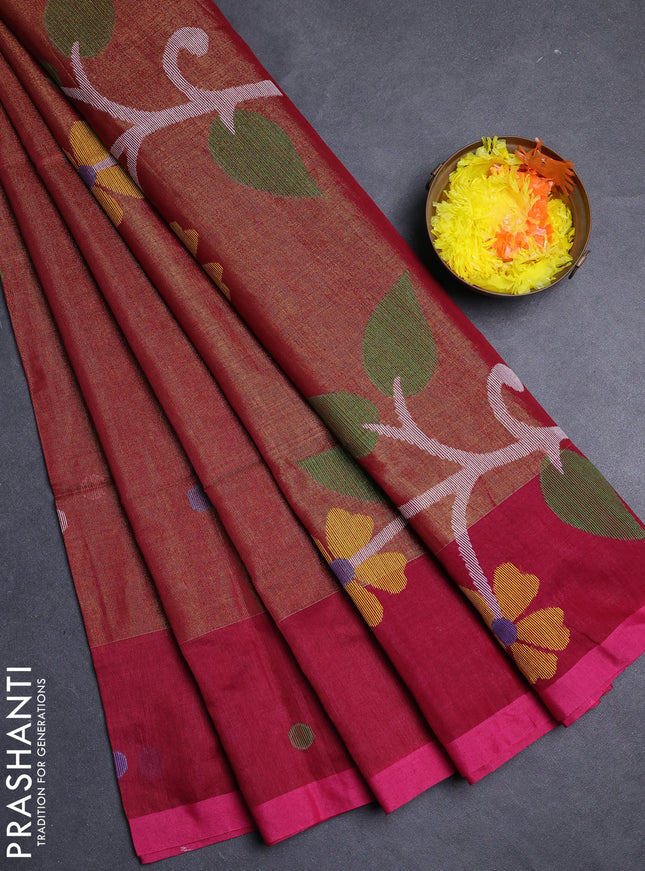 Magenta Pink Jamdani Silk Cotton Saree