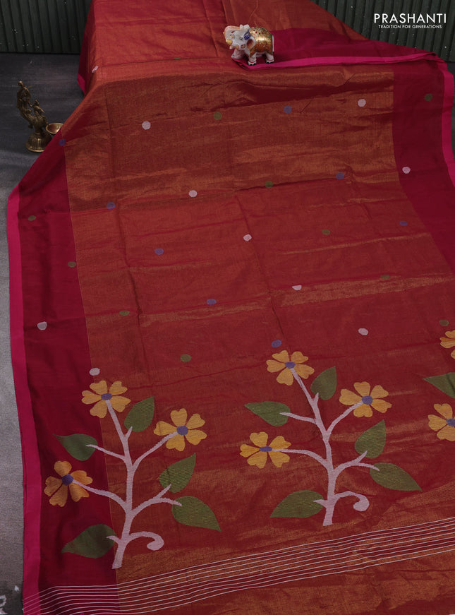 Magenta Pink Jamdani Silk Cotton Saree