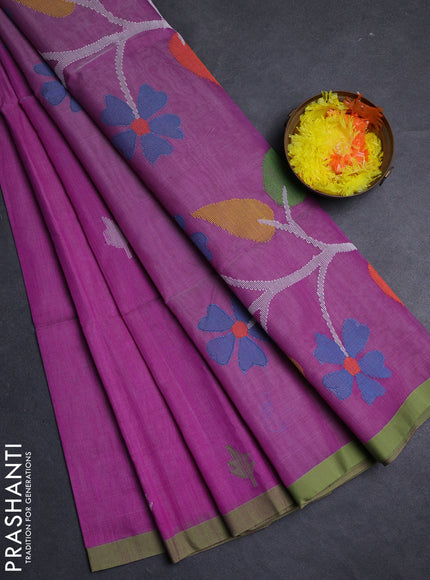 Purple & Green Jamdani Silk Cotton Saree