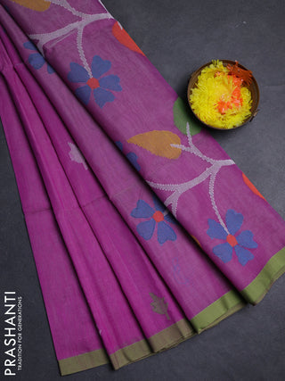 Purple & Green Jamdani Silk Cotton Saree