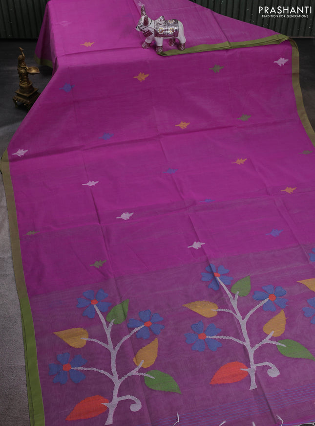 Purple & Green Jamdani Silk Cotton Saree