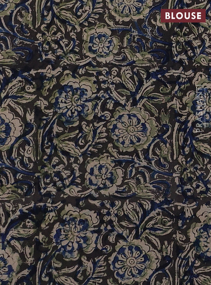 Off White & Grey Cotton Block Printed Saree - Kalamkari Applique Border