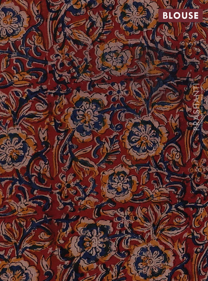 Off White & Maroon Cotton Block Printed Saree - Kalamkari Applique Border