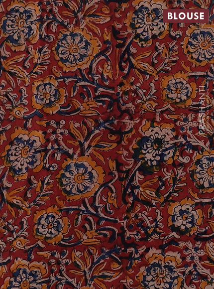 Off White & Maroon Cotton Block Printed Saree - Kalamkari Applique Border