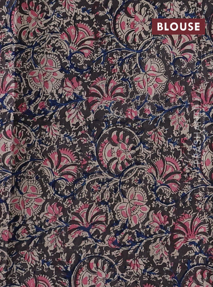Off White & Grey Cotton Block Printed Saree - Kalamkari Applique Border