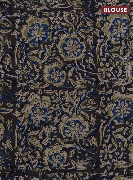 Off White & Black Cotton Block Printed Saree - Kalamkari Applique Border