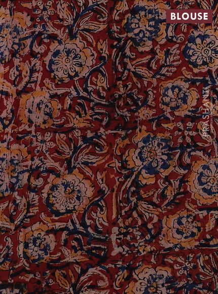 Off White & Maroon Cotton Block Printed Saree - Kalamkari Applique Border