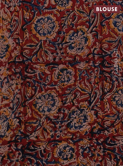 Off White & Maroon Cotton Block Printed Saree - Kalamkari Applique Border