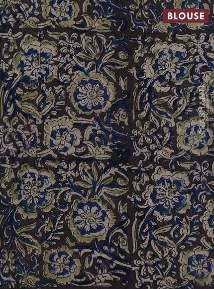 Off White & Grey Cotton Block Printed Saree - Kalamkari Applique Border