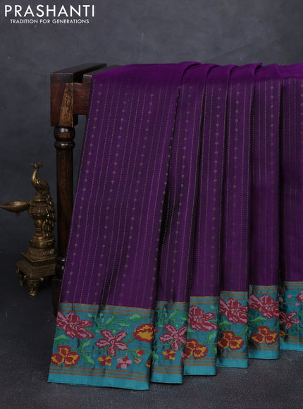 Violet & Teal Blue Pure Soft Silk - Embroidery