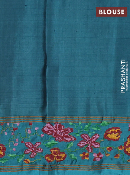 Violet & Teal Blue Pure Soft Silk - Embroidery