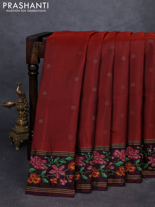 Rust & Maroon Pure Soft Silk - Embroidery
