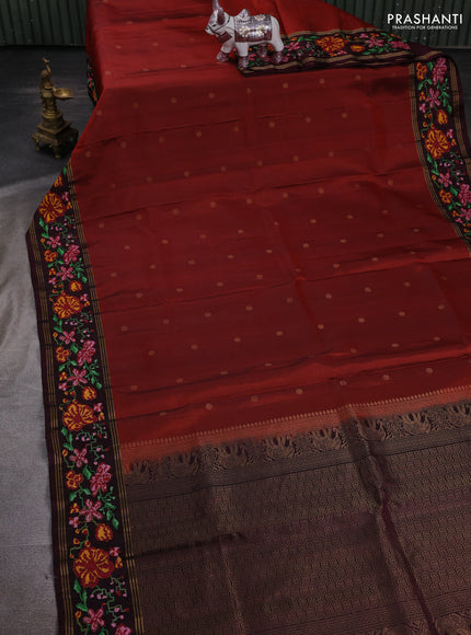 Rust & Maroon Pure Soft Silk - Embroidery