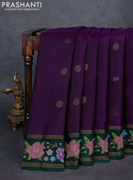 Purple & Green Pure Soft Silk - Embroidery