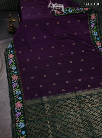 Purple & Green Pure Soft Silk - Embroidery