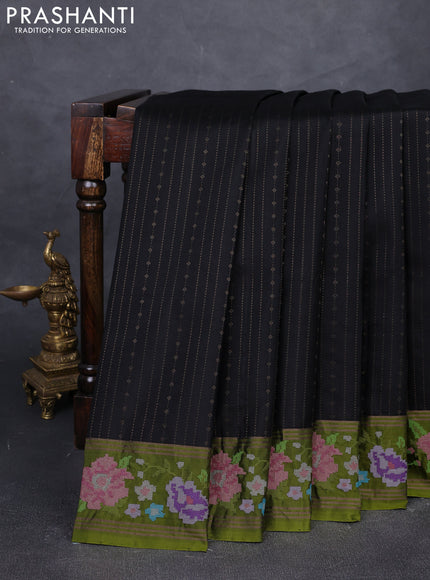 Black & Mehendi Green Pure Soft Silk - Embroidery