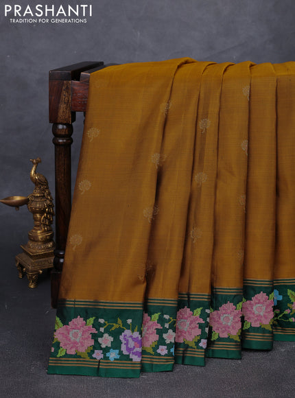 Mustard & Green Pure Soft Silk - Embroidery