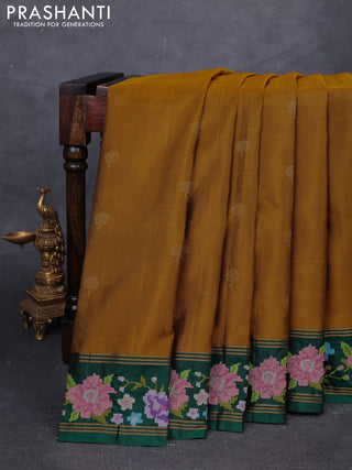 Mustard & Green Pure Soft Silk - Embroidery