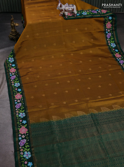 Mustard & Green Pure Soft Silk - Embroidery