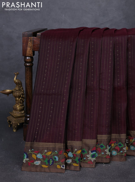 Maroon & Chiku Pure Soft Silk - Embroidery