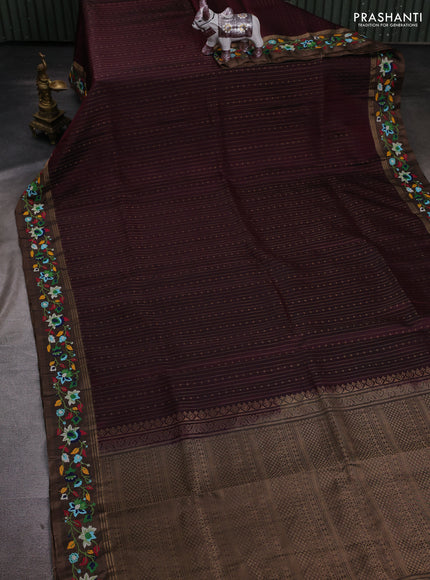 Maroon & Chiku Pure Soft Silk - Embroidery