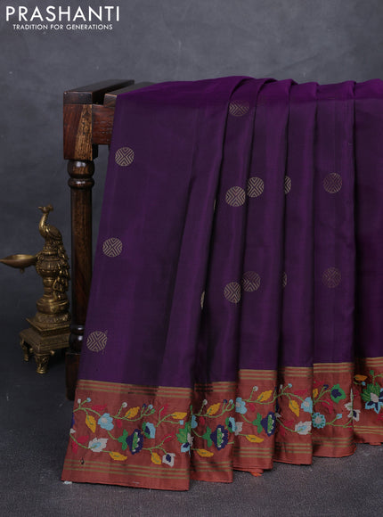 Purple & Rust Pure Soft Silk - Embroidery