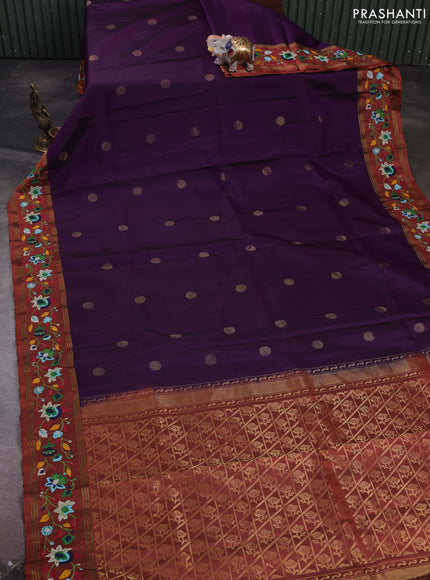 Purple & Rust Pure Soft Silk - Embroidery