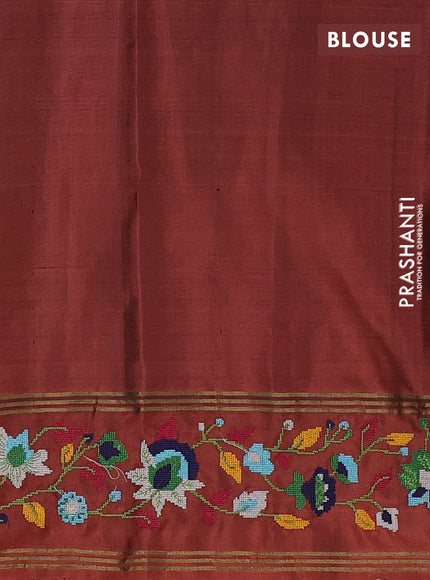 Purple & Rust Pure Soft Silk - Embroidery