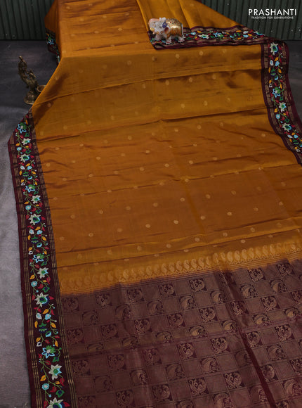 Mustard & Maroon Pure Soft Silk - Embroidery