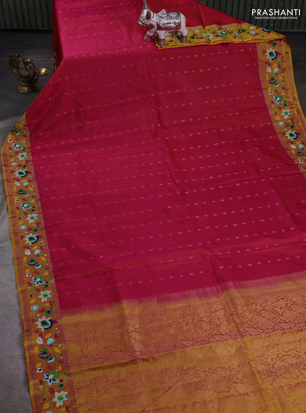 Pink & Yellow Pure Soft Silk - Embroidery