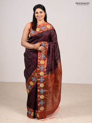 Wine  & Rust Pure Soft Silk - Embroidery