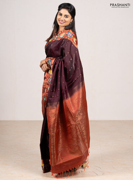 Wine  & Rust Pure Soft Silk - Embroidery