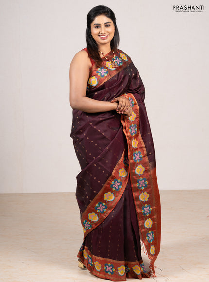 Wine  & Rust Pure Soft Silk - Embroidery