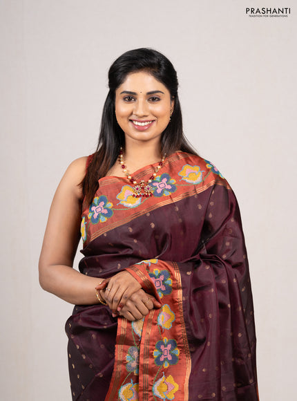 Wine  & Rust Pure Soft Silk - Embroidery