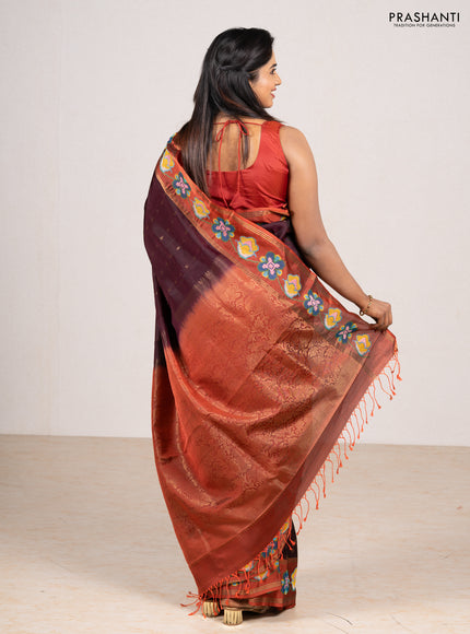 Wine  & Rust Pure Soft Silk - Embroidery
