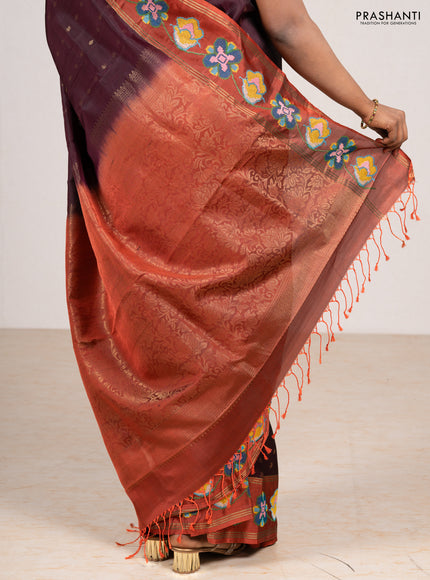 Wine  & Rust Pure Soft Silk - Embroidery