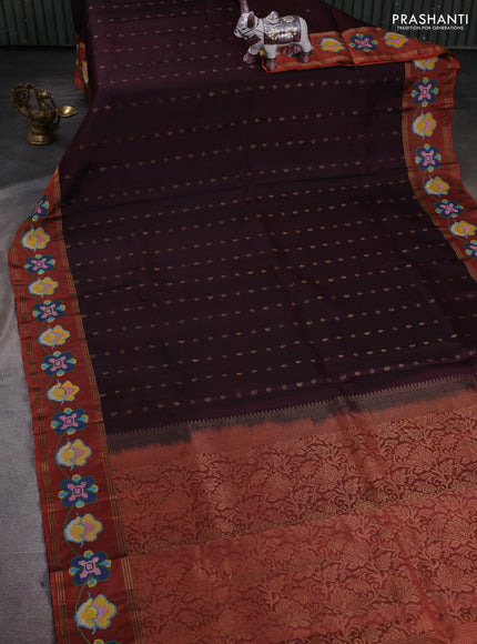 Wine  & Rust Pure Soft Silk - Embroidery