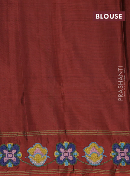 Wine  & Rust Pure Soft Silk - Embroidery