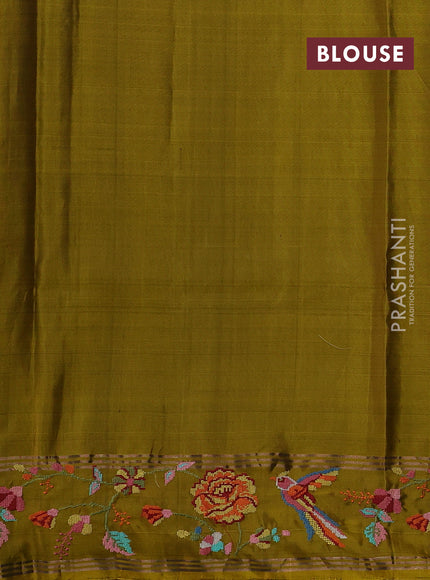 Grey & Yellow Pure Soft Silk - Embroidery