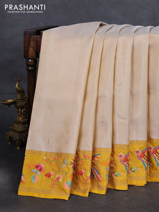 Beige & Yellow Pure Soft Silk - Embroidery