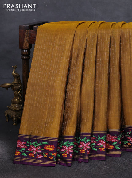 Mustard & Purple Pure Soft Silk - Embroidery