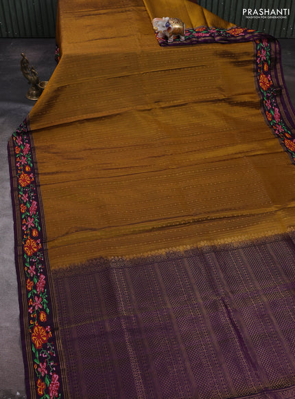 Mustard & Purple Pure Soft Silk - Embroidery