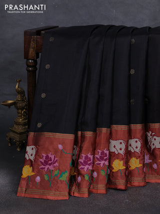 Black & Rust Pure Soft Silk - Embroidery