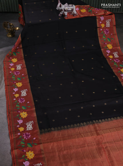 Black & Rust Pure Soft Silk - Embroidery