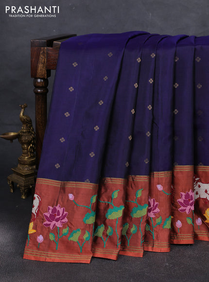 Navy Blue & Rust Pure Soft Silk - Embroidery