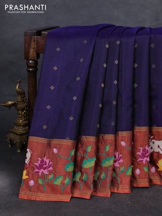 Navy Blue & Rust Pure Soft Silk - Embroidery