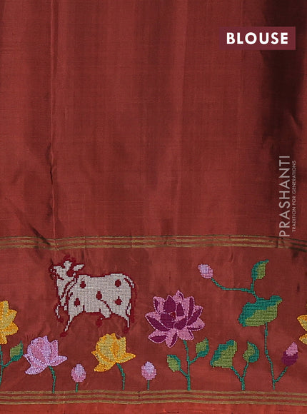 Navy Blue & Rust Pure Soft Silk - Embroidery