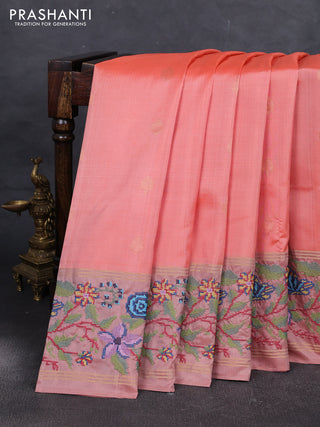 Peach & Pastel Peach Pure Soft Silk - Embroidery