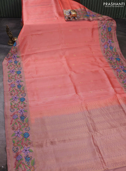 Peach & Pastel Peach Pure Soft Silk - Embroidery